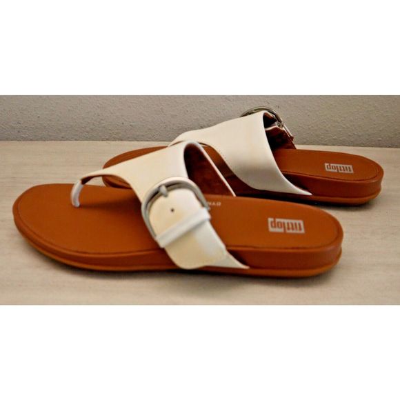 FitFlop DE6-194-030 Womens Sz 5 Urban White Leather Gracie Toe-Post Sandals $100 - Picture 6 of 7